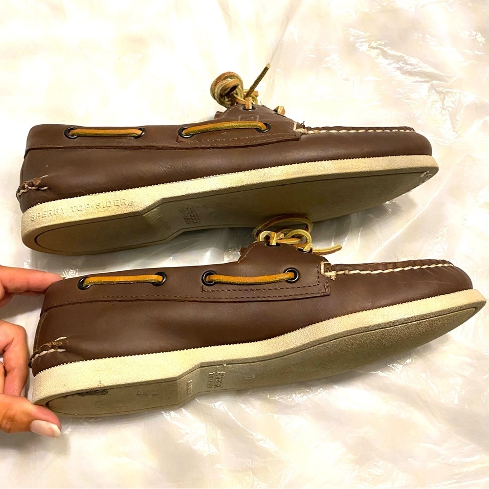 SPERRY top sider boat shoes brown leather SZ 8.5 M - Picture 6 of 10